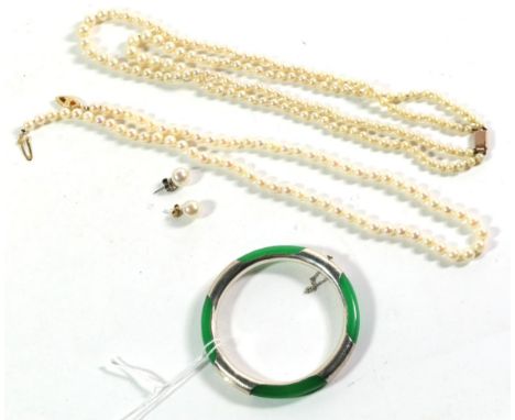 A string of Ciro cultured pearls with a gold clasp stamped '9ct', length 41cm; another string of pearls with clasp stamped '5