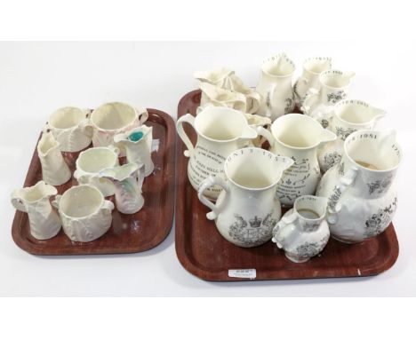 Ten small Royal Worcester leaf moulded jugs, four Royal Worcester sucriers and nine 20th century Royal Worcester commemorativ