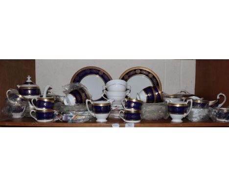 A Coalport blue ''Lady Anne'' pattern part dinner/tea/coffee service (one shelf)
