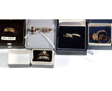 Seven 9 carat gold dress rings; a dress ring stamped '9K'; and another stamped ''9ct' (9).  Gross weight - 20 grams 