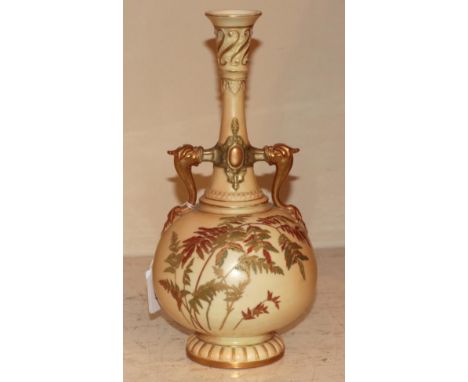 A Worcester blush ivory vase with lampry handles, circa 1890