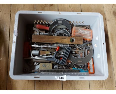 A grey plastic tray containing engineer's tools