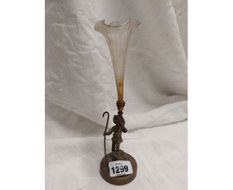 A 19th Century cast brass epergne of figural form with glass lustre finish flute