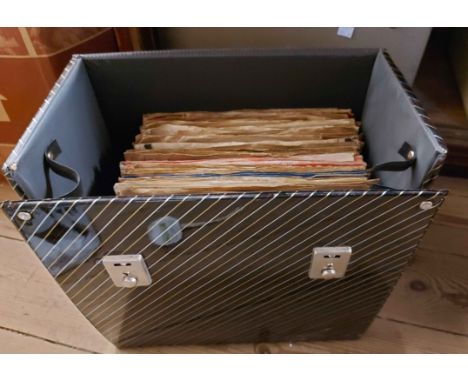 Two boxes containing a quantity of vintage gramophone records including The Beverley Sisters and Petula Clark