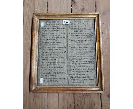 A gilt framed early 19th Century embroidered poetry sampler by Hannah Willis, aged 13, dated 1813