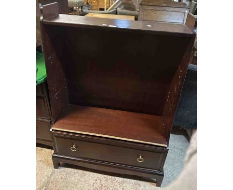A 75.5cm vintage Stag 'Minstrel' mahogany bookcase with shelf top, two adjustable shelves and long drawer under, set on brack