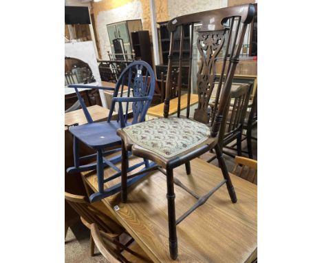 A blue painted Ercol rocking chair - sold with an Art Nouveau style boudoir chair