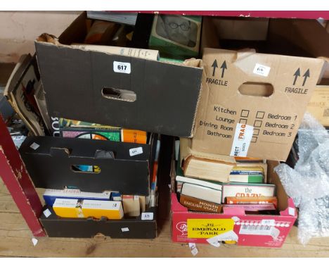 A box containing vintage reference books Five boxes of books including 'The Tomb of Tutankhamen', etc.