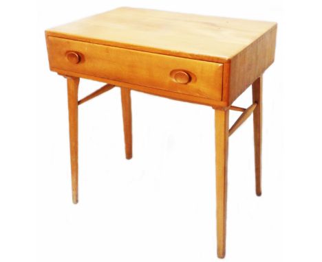 A 68cm vintage Ercol 437 light elm and beech side table with long frieze drawer, set on slender chamfered supports