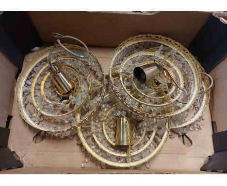A set of four vintage glass and cut glass tiered ceiling shades