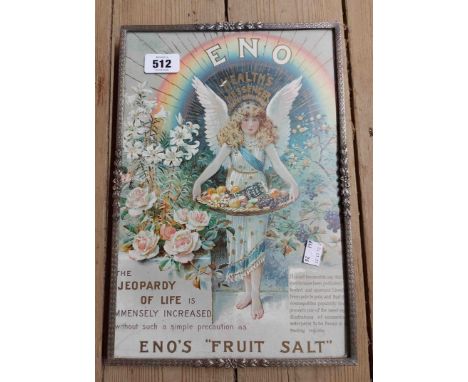 A framed vintage colour magazine advertising plate for 'Eno's Fruit Salt'
