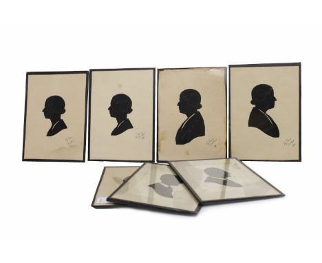 GROUP OF SEVEN 1920s/1930s CUT-OUT PORTRAIT SILHOUETTES 
depicting five female profiles, each signed in ink by Baron Scotford
