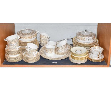 Royal Worcester dinner wares in white with gold trim "Hyde Park Pattern" design, and composite pieces