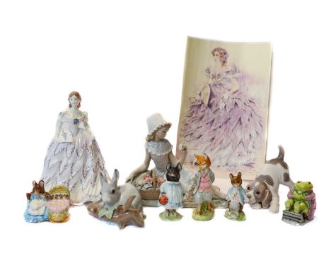 Beswick Beatrix Potter figures; together with a Royal Worcester figure ''The Last Waltz'', three Lladro figures, qty (one tra