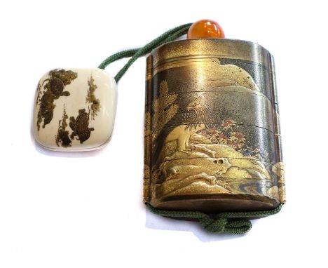 A Japanese laquer Meiji period inroTwo sections underneath the cover, cannot be separated, some edgeware and minor scuffs to 
