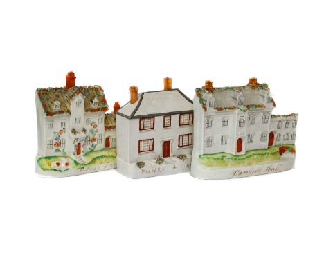 Five Victorian Staffordshire pottery model houses, Palmers House, Stanfield Hall, Potash Farm, a further pair of the latter t