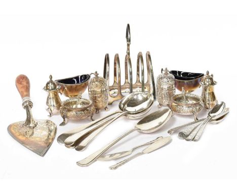 A Collection of Assorted Silver, including: a set of four Old English pattern soup-spoons, Sheffield 1926; a table-spoon, Bir