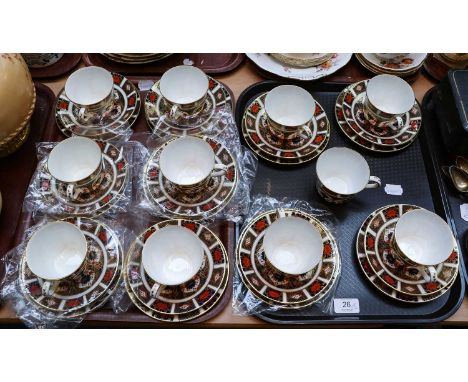 Ten Royal Crown Derby Imari teacups, saucers and side plates and a further teacup and saucer, pattern 1128 (two trays)All ite