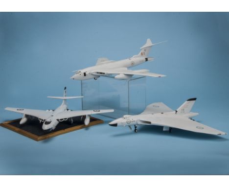A set of three RAF aircraft models, including an Handley Page Victor K.2, a Vickers Valiant B(PR)1, on board, and an Avro Vul