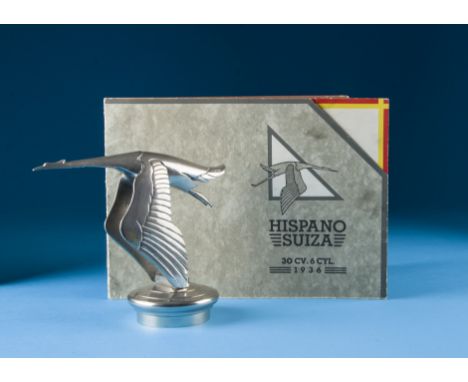 A vintage Hispano Suiza car mascot, of a flying Stork surmounted on a faux radiator cap ( damage to legs), together with a 19