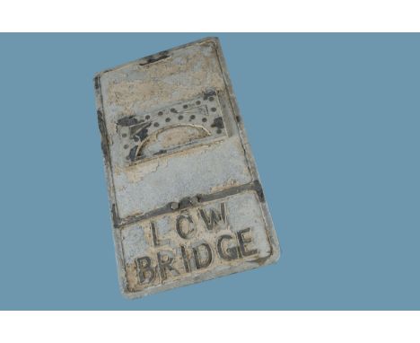 A vintage 'Low Bridge' road sign, in cast Aluminium with inset clear reflectors to the "bridge" and "Low Bridge" in box below