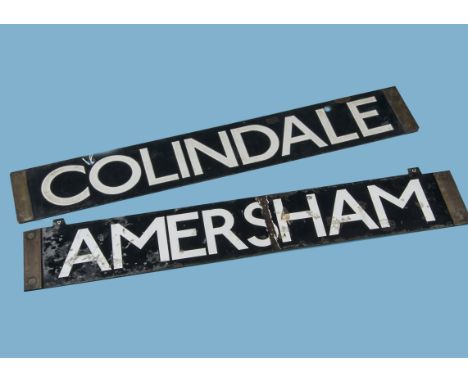 Trains, a "Rickmansworth/ Amersham" ( AF) c/stock underground sign in black enamel with white lettering together with a simil