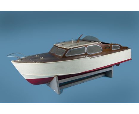 A good vintage remote control model of a river launch boat, 137cm, posisbly made in the 1960s, with name plate for 'Rooster',