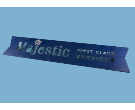 A vintage wooden BOAC illuminated advertising sign, having cut away wording for "Majestic First Class Services", 114cm wide s
