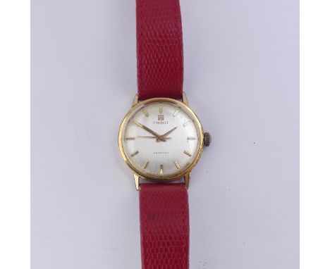 A vintage gold plated Tissot Seastar automatic Wristwatch, 33mm diameter, on replacement red leather strap, together with a v