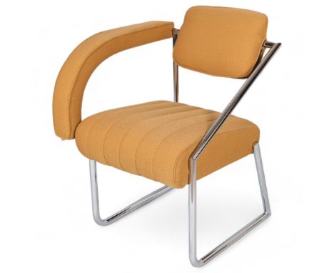 EILEEN GRAY, a nonconformist chair by ClassiCon, the Art Deco or modernist asymmetrical design having tubular steel frame wit