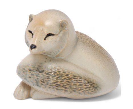 PAUL HOFF for Gustavsberg, stoneware Arctic Fox, designed 1987, signed on the base and with Gustavsberg label, length 18cmGoo