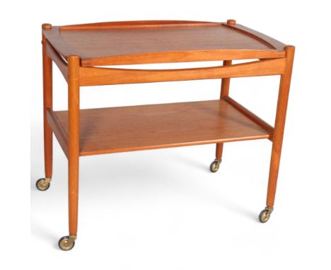 POUL HUNDEVAD, a mid 20th century teak tray top two tier tea trolley, height 73cm, top 62x43cmGood condition, some light wear