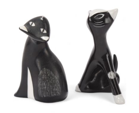 MIECZYSLAW NARUSZEWICZ for Cmielow, Poland, a 1950's cat together with a later model, makers stamps to base, numbered c-212-2