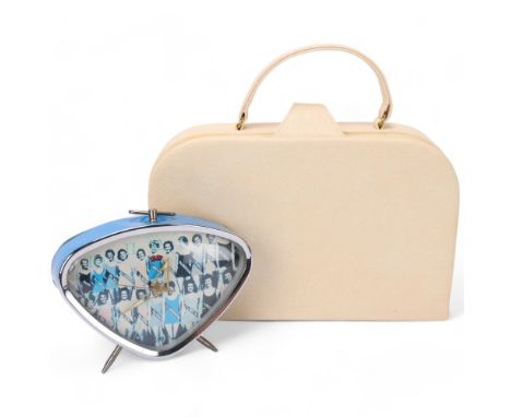 A 1950s style Miss America alarm clock  together with an original 1950s' Lancome, Paris beauty travel bagLancome bag has orig