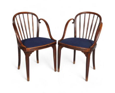 OTTO PRUTSCHER for Thonet, a rare pair of bentwood chairs with curled back supports, model no A847F, circa 1920s with impress