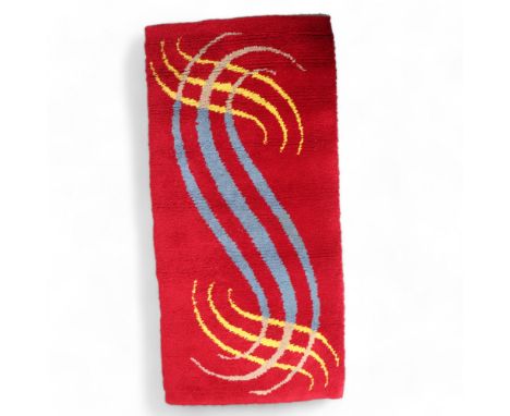 A mid-century Art Deco hand tufted wool rug with calligraphic swirl design, 92 x 178 cmGood condition, some light wear commen