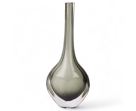 NILS LANDBERG (1907-91) for Orrefors, Sweden, a green cased glass "Axe" form vase with ridged centre, etched marks to base nu