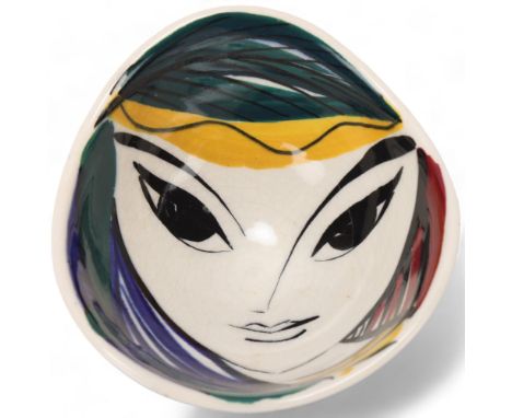INGER WAAGE for Stavangerflint, Norway, a mid 20th century bowl with stylised portrait, makers stamp to base, diameter 9.5cmG
