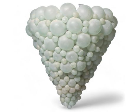 A Murano mid-century chandelier, the hand-made frosted glass spheres arranged in the form of a large bunch of grapes, with li