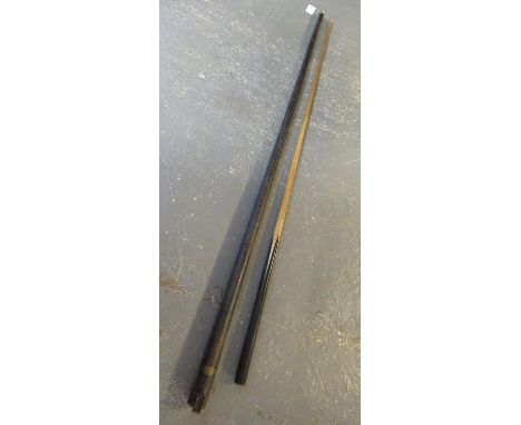 Vintage one piece snooker cue by J. Riley Ltd, Accrington, in fitted tin case marked 'Burroughes & Watts, London'. (B.P. 21% 
