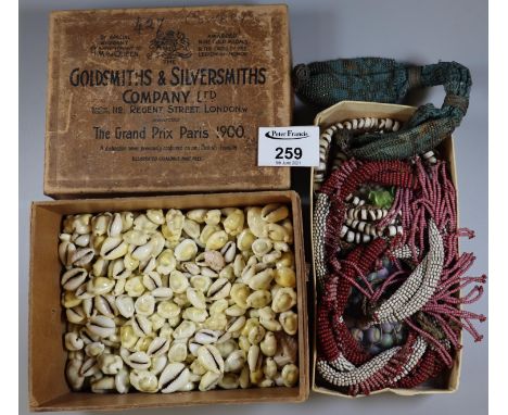 Collection of Victorian beadwork items with other loose beads, together with a Goldsmiths &amp; Silversmiths Company vintage 