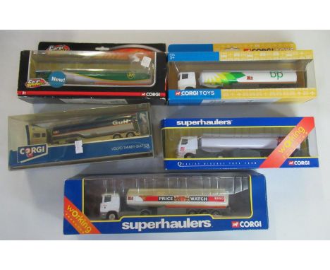 Box containing Corgi diecast model tankers, to include; Superhaulers Renault cab and fuel tanker - Shell etc. (B.P. 21% + VAT