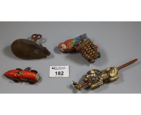 Small collection of vintage toys, animals, wind up mouse, miniature racing car etc. (B.P. 21% + VAT) 