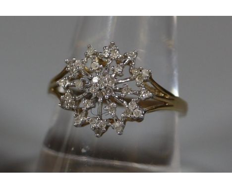 9ct diamond cluster ring, 2.5g approx, ring size R & 1/2.(B.P. 21% + VAT) 