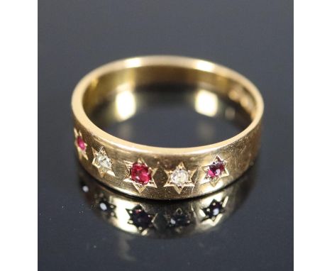18ct Victorian ruby and diamond set ring, 2.6g approx. Ring size K.(B.P. 21% + VAT) 