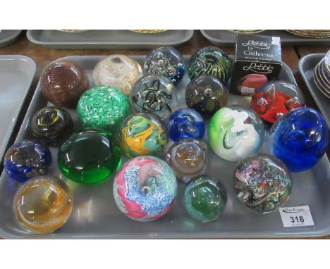 Two trays of assorted art glass paperweights to include Pebble by Caithness, Medina, etc. (2)(B.P. 21% + VAT) 