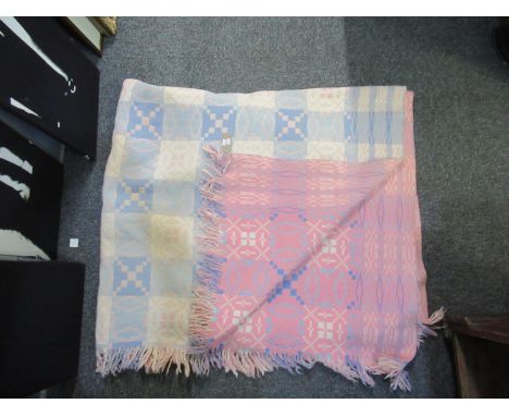 Vintage woollen Welsh tapestry pink and blue blanket. (B.P. 21% + VAT) 