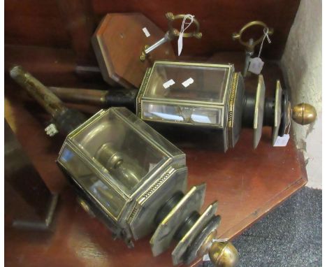 Pair of vintage carriage lamps, together with wall mounted brackets. (4)(B.P. 21% + VAT) 