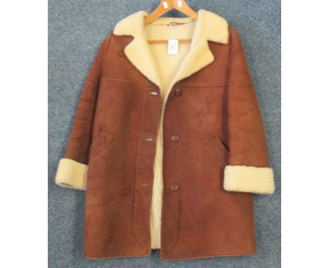 Vintage 70's Morlands vintage sheepskin coat with leather covered buttons, Made in Glastonbury England, size 36, with Sidney 