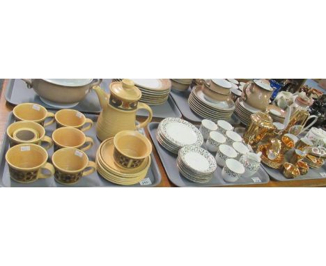 Tray of Wade gilded part tea set, together with a Continental gilded and figural part tea set, together with a tray of Bisto 